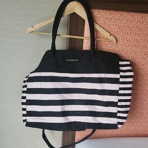 Victoria's Secret Black and Pink Striped Tote Bag